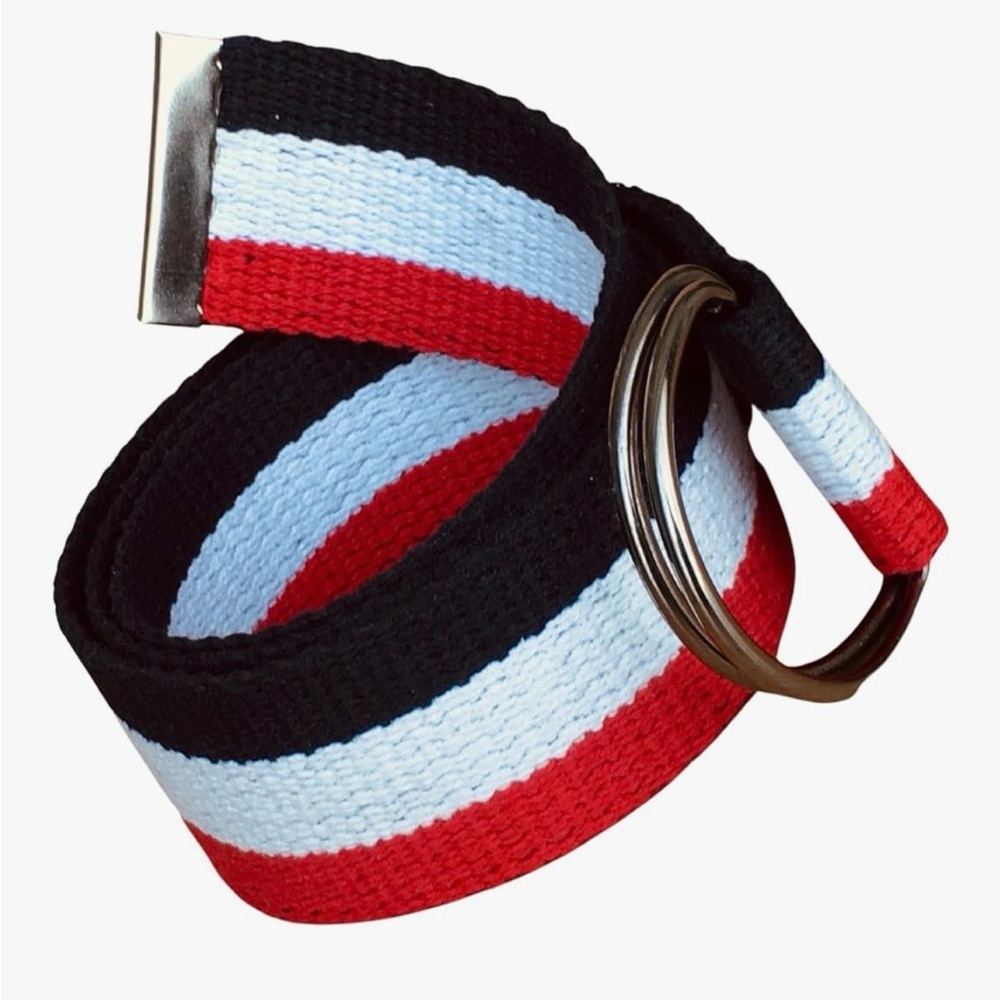 40” Red white & navy stripe canvas d ring belt
